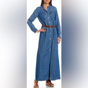 Michael Kors Denim Chambray Button-Up Maxi Dress